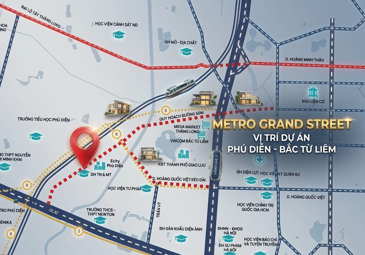 vị trí dự án metro grand street phú diễn